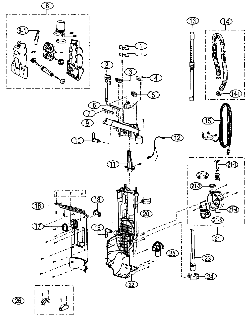 Main body Diagram and Parts List for 40139035  Samsung Upright Vacuum