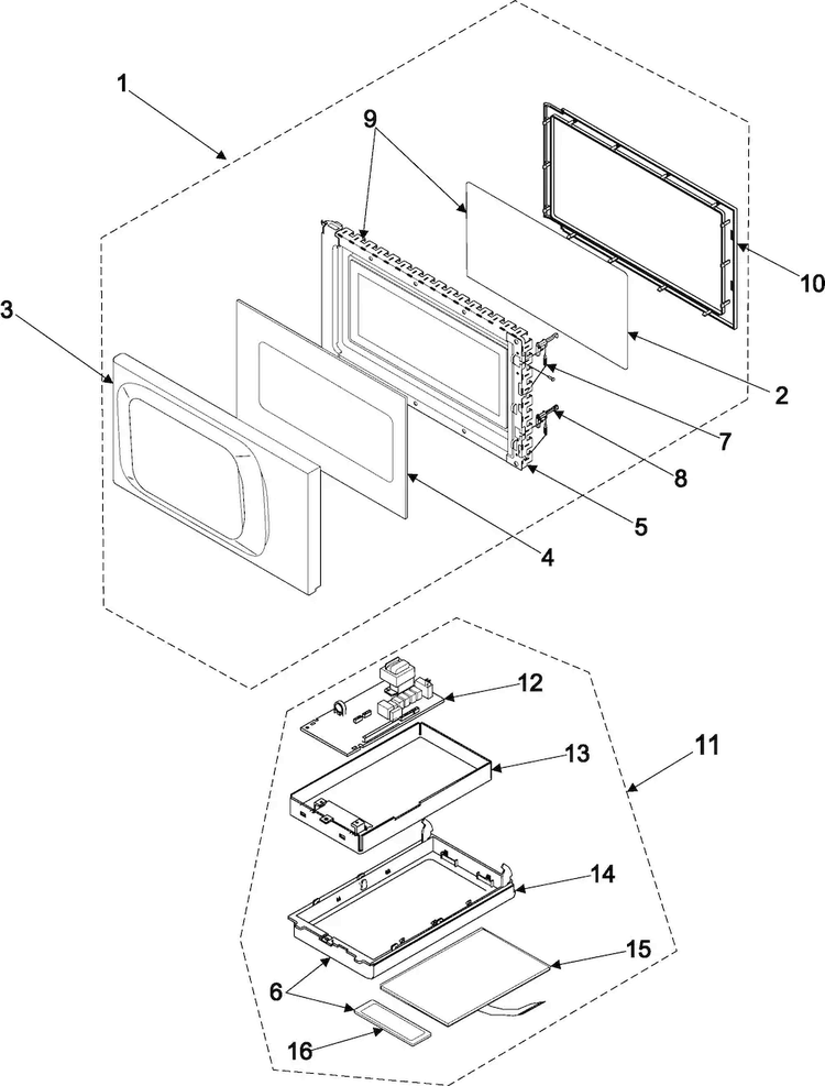 Control Panel/door Assembly Diagram and Parts List for SMH4150BD XAA Samsung Microwave