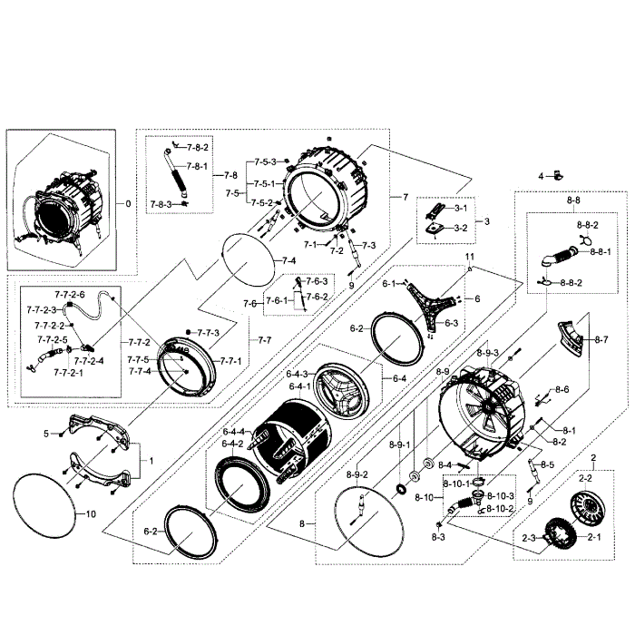 Tub-Drum Diagram and Parts List for WF520ABP XAA-02 Samsung Washer