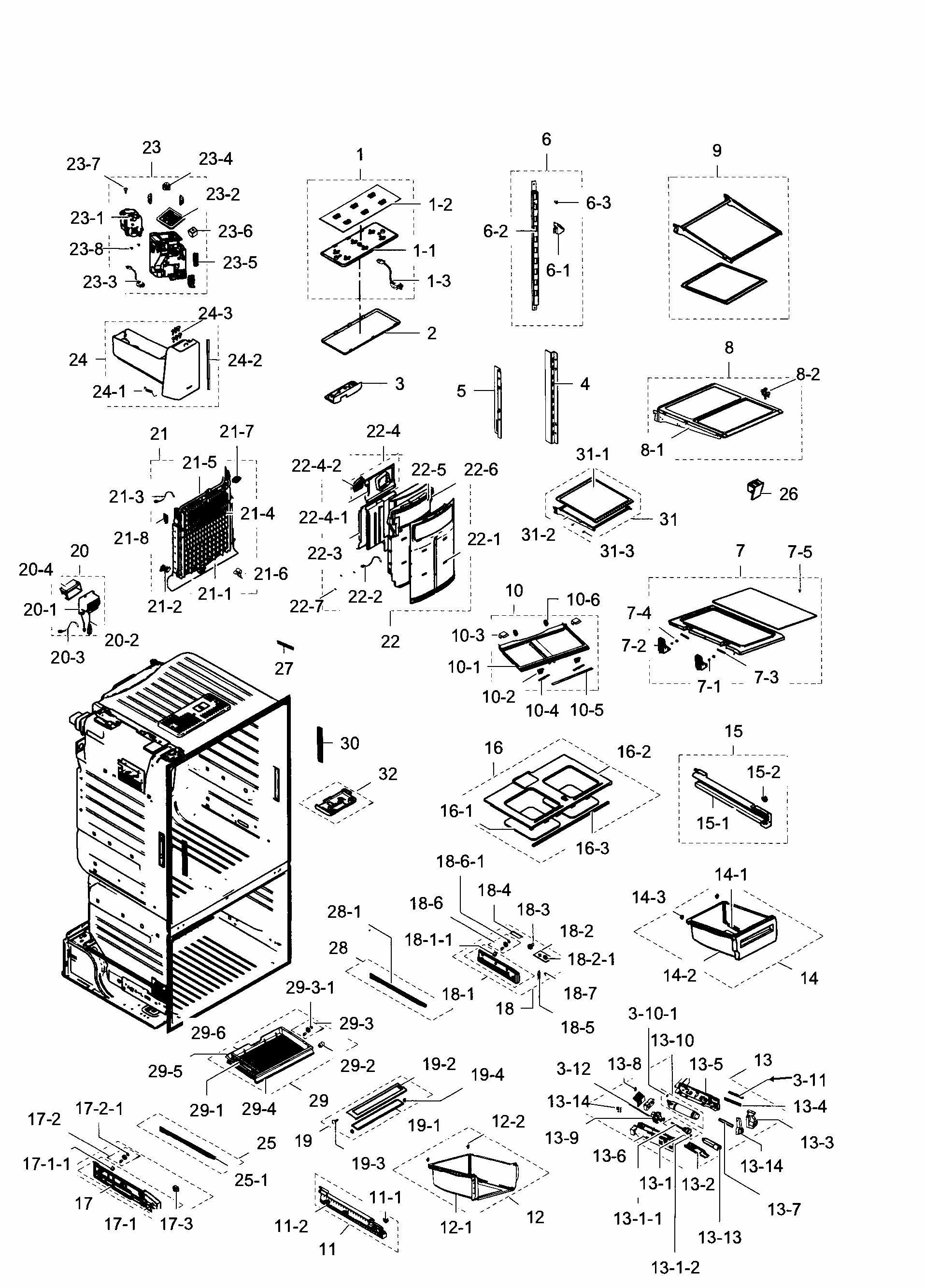Fridge Diagram and Parts List for RF28HDEDPBC AA-0000 Samsung Refrigerator