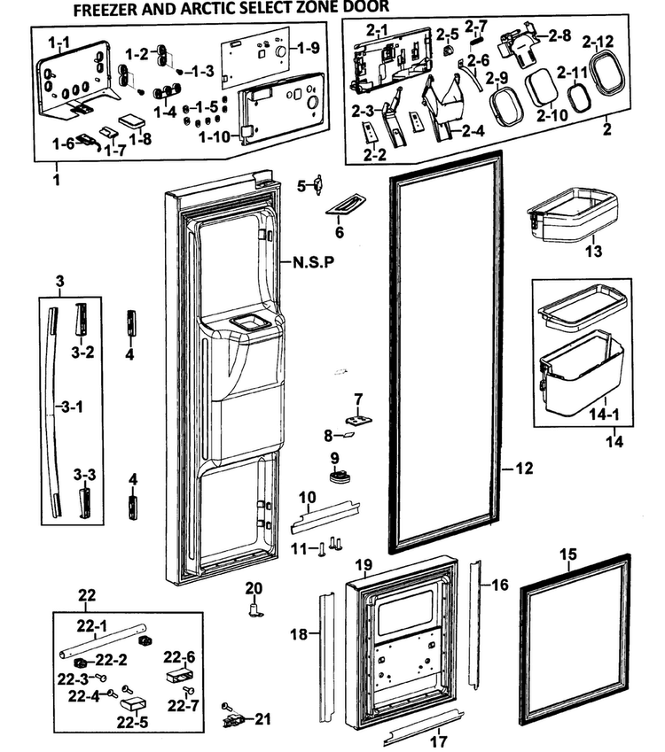 Left Doors Diagram and Parts List for RM257ABBP XAA-0000 Samsung Refrigerator