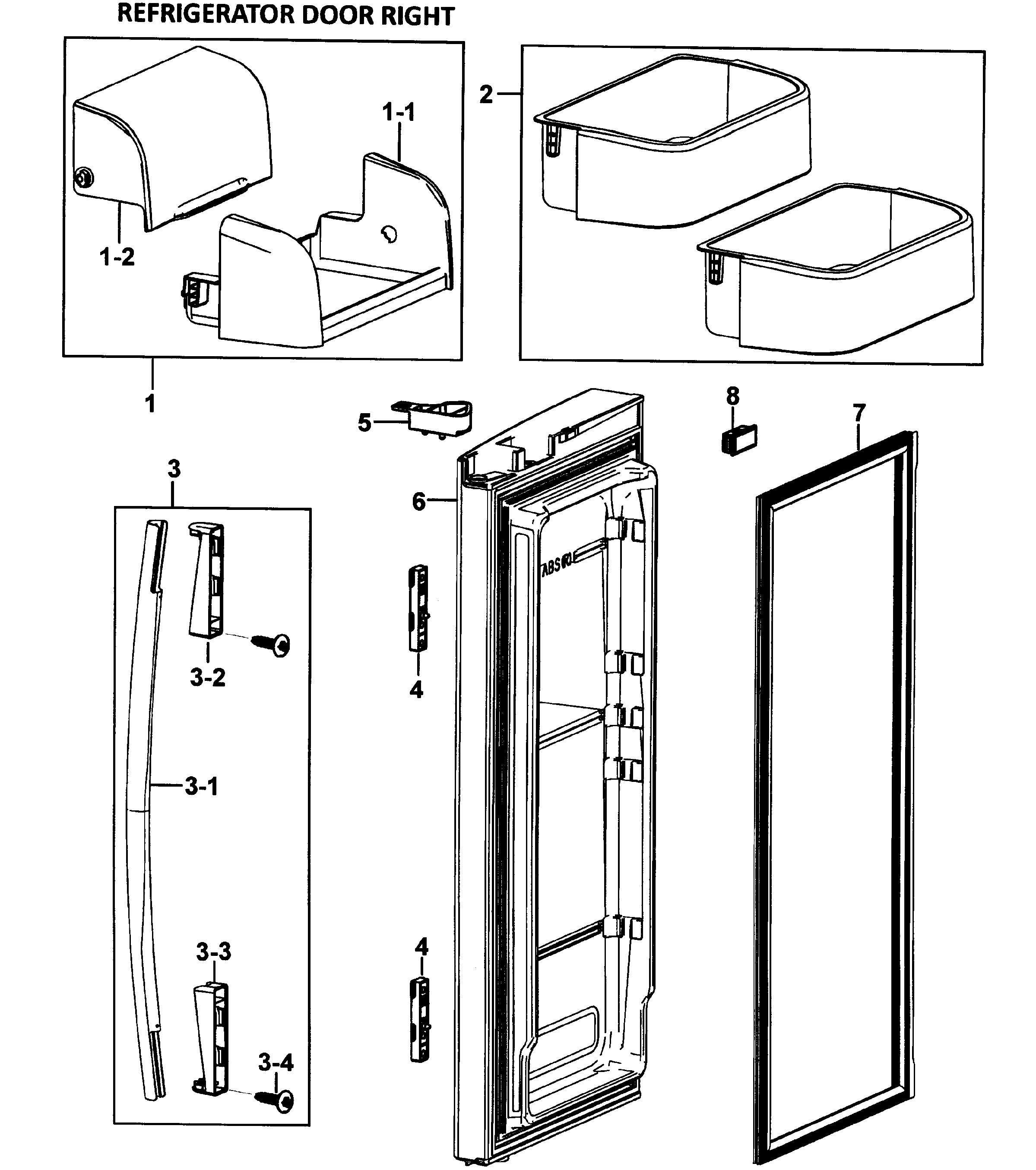 Right Door Diagram and Parts List for RF265ABPN XAA-0000 Samsung Refrigerator