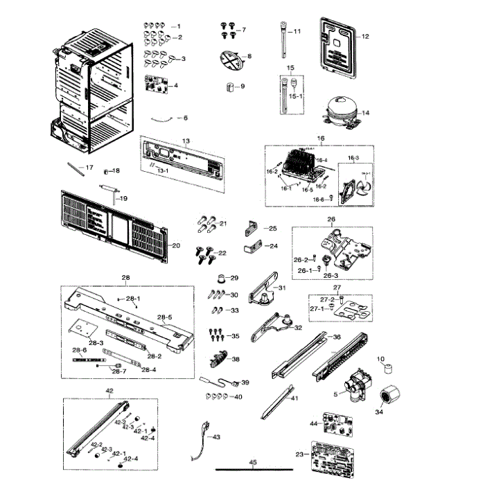 Cabinet Diagram and Parts List for RF260BEAESR AA-01 Samsung Refrigerator