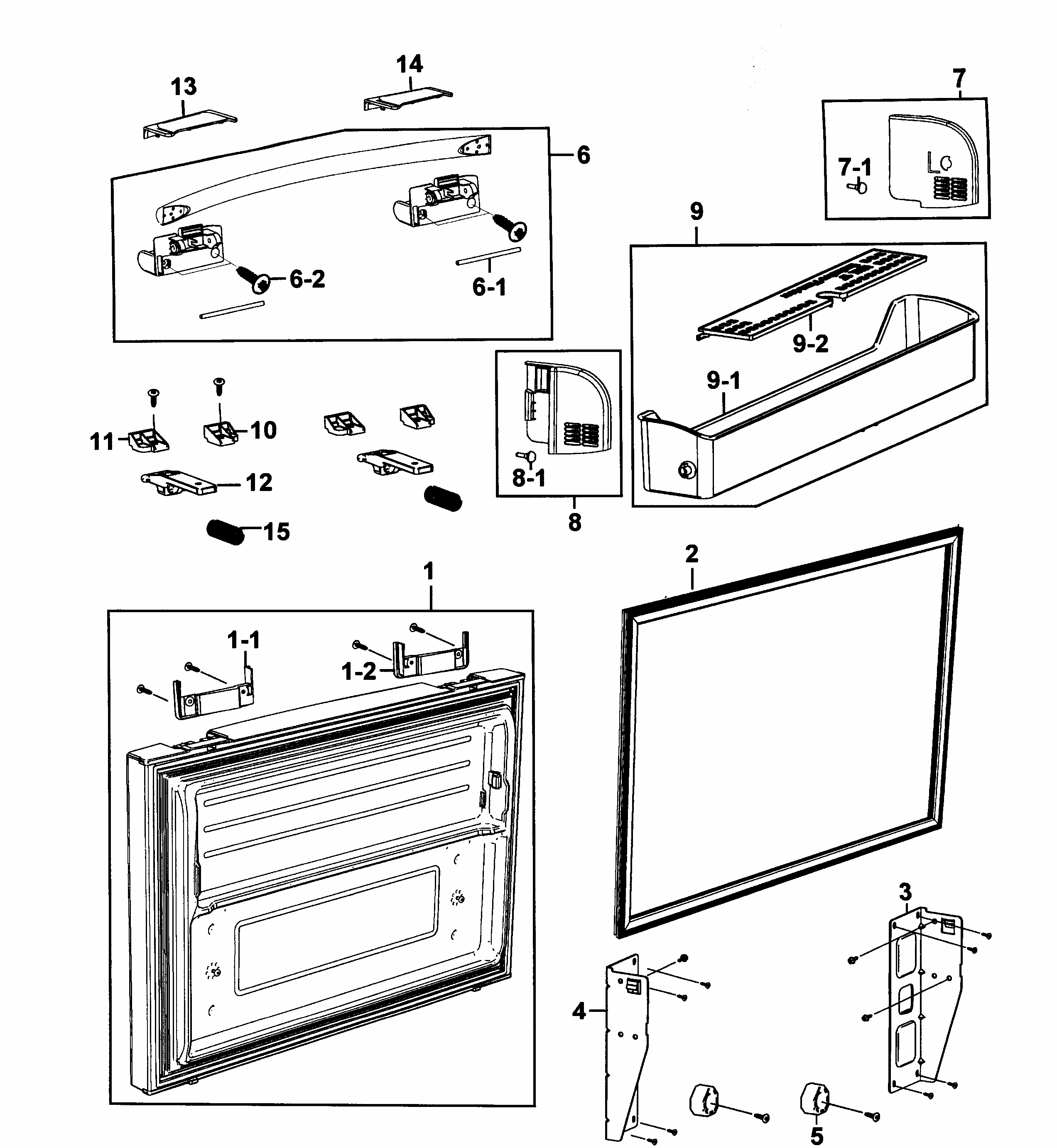 Freezer Door Diagram and Parts List for RF263AEPN XAA-0001 Samsung Refrigerator