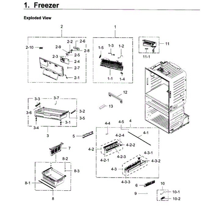 Freezer Diagram and Parts List for RF28JBEDBSG AA-05 Samsung Refrigerator