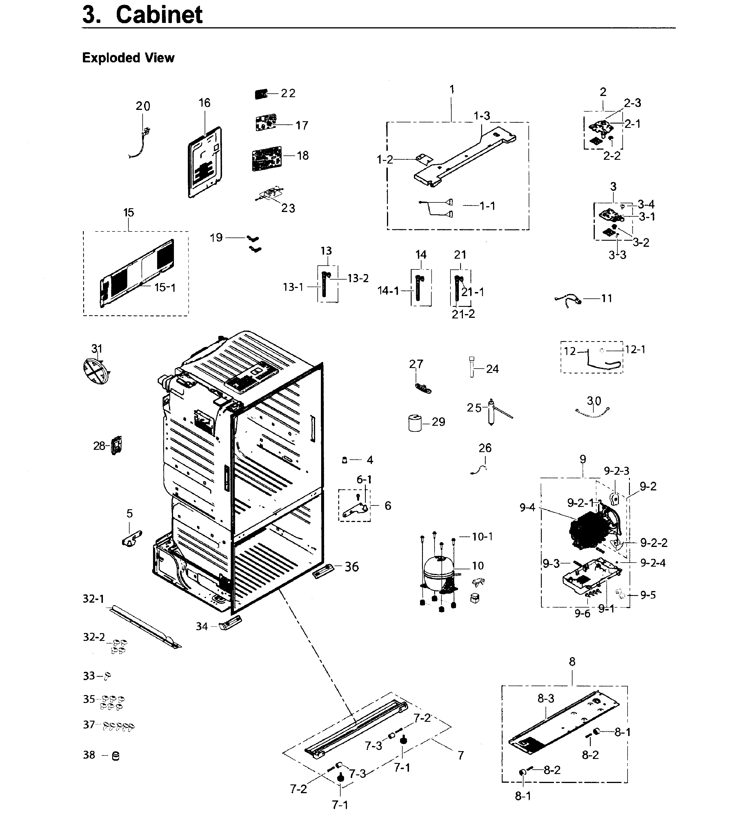 Cabinet Diagram and Parts List for RF26J7500BC AA-0002 Samsung Refrigerator