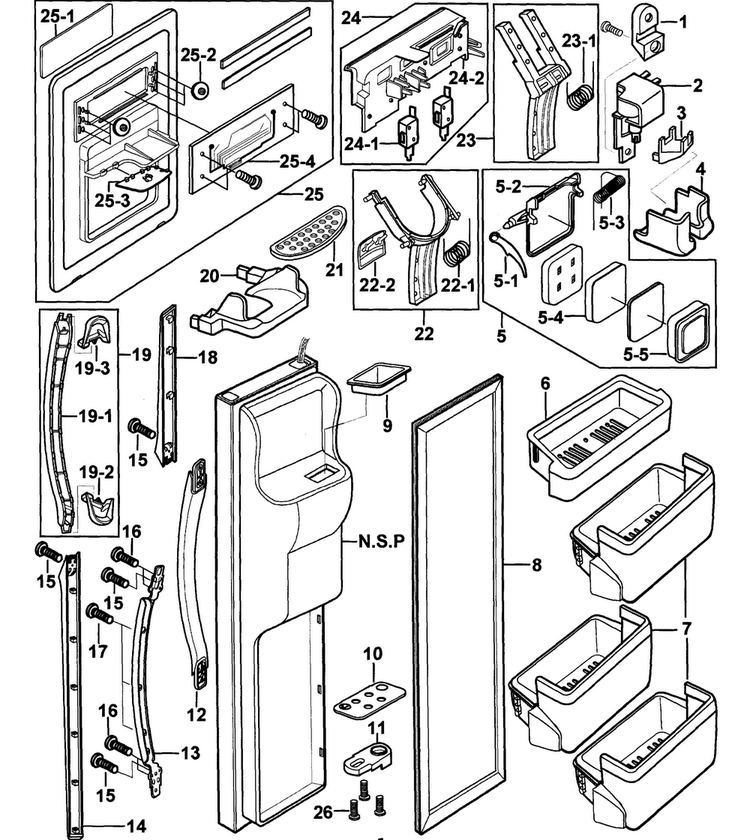Left Door Diagram and Parts List for RS2556BB XAA-0000 Samsung Refrigerator