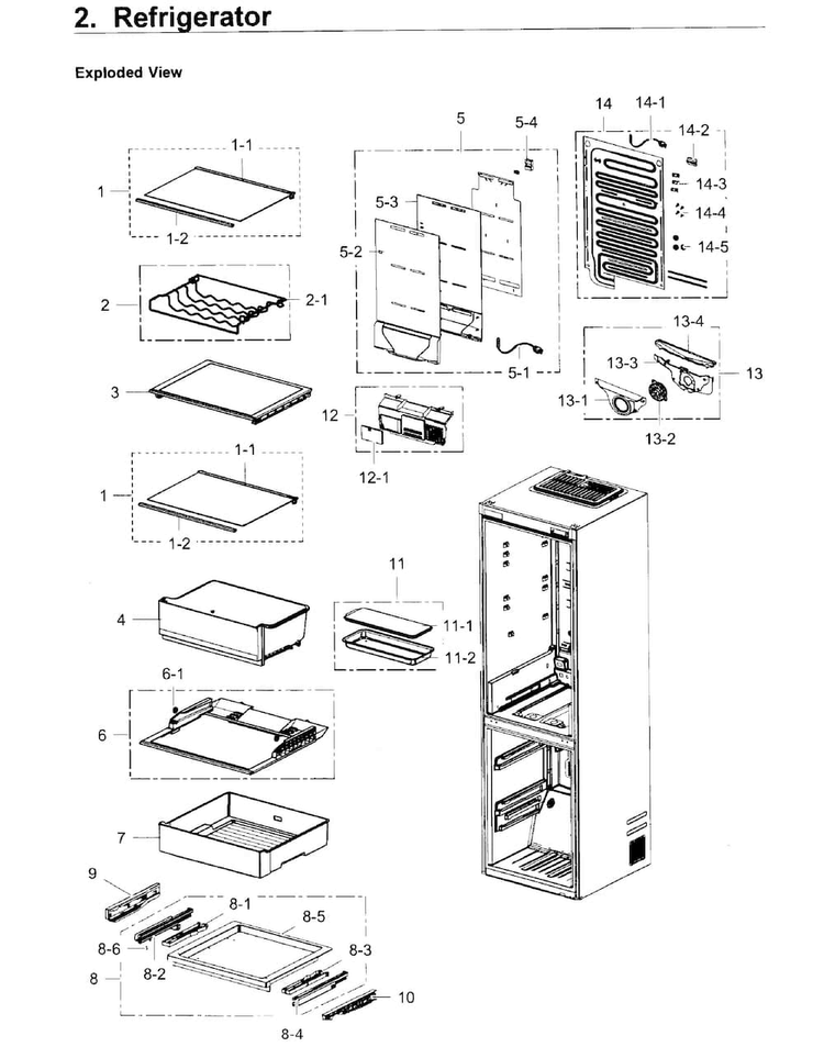 Fridge Diagram and Parts List for RB12J8896S4 AA-0000 Samsung Refrigerator