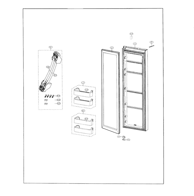 Fridge Door Diagram and Parts List for RS25J500DBC AA-0000 Samsung Refrigerator