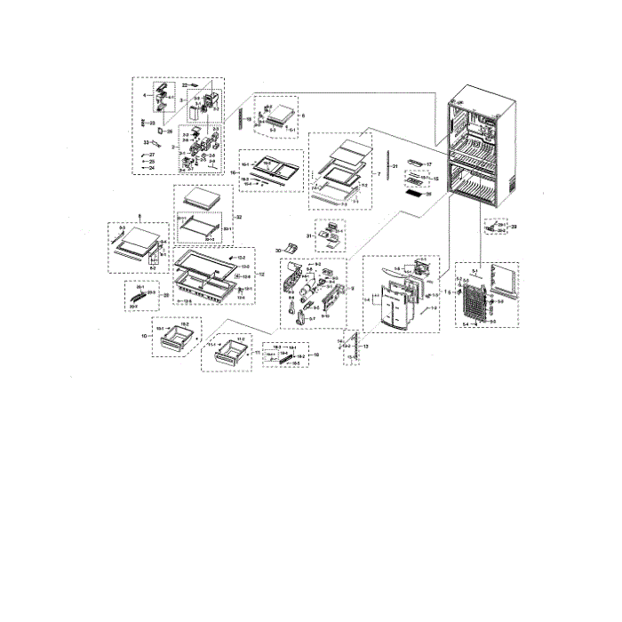 Fridge Diagram and Parts List for RF28NHEDBSR AA-00 Samsung Refrigerator