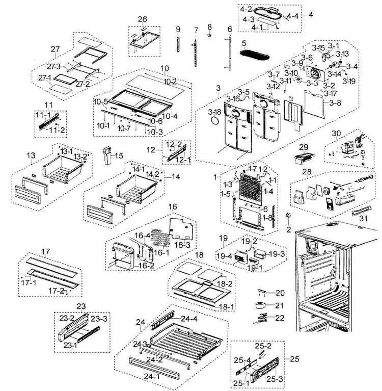 Refrigerator Diagram and Parts List for RFG297AARS XAA-0000 Samsung Refrigerator