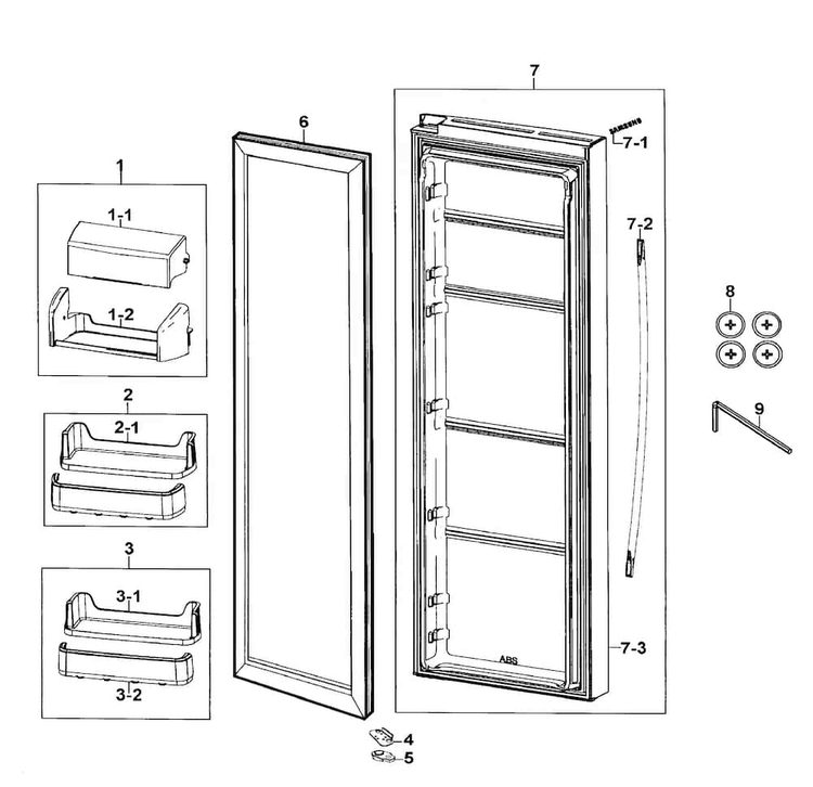 Right Door Diagram and Parts List for RS267TDBP XAA-0000 Samsung Refrigerator