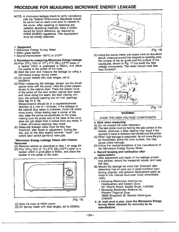 Microwave Energy Leakage Diagram and Parts List for MW2070U XAA Samsung Microwave
