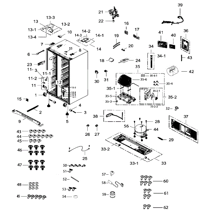 Cabinet Diagram and Parts List for RH25H5611BC AA-01 Samsung Refrigerator