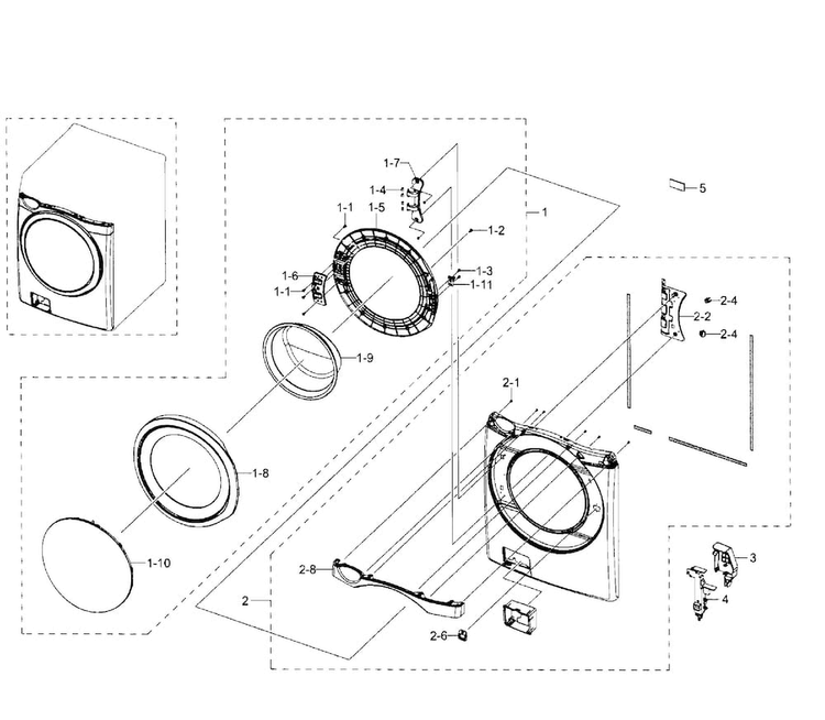Front Section Diagram and Parts List for WF511ABR XAA-0002 Samsung Washer