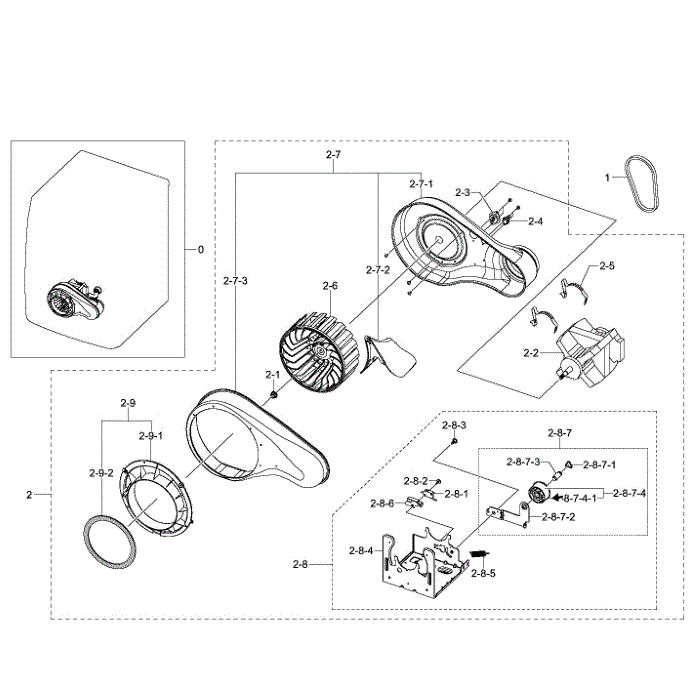 Motor Duct Diagram and Parts List for DV395ETPASU A1-00 Samsung Dryer