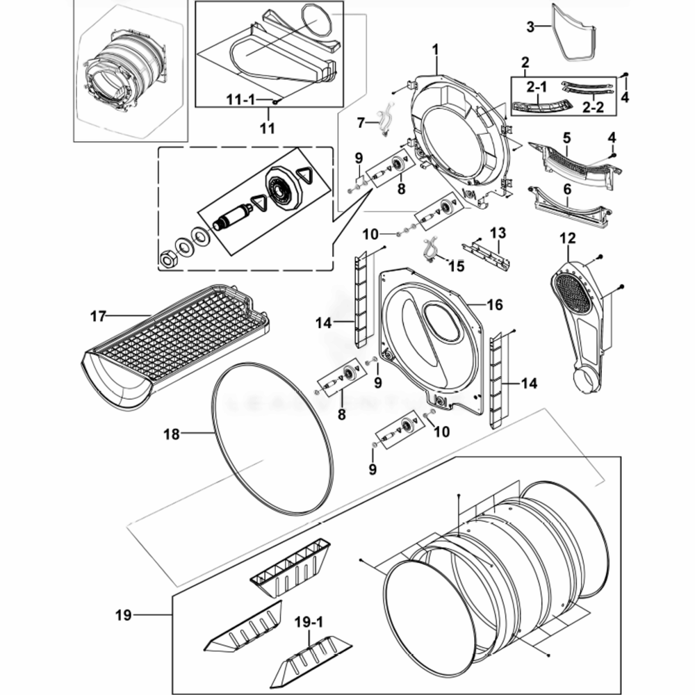 Assembly Drum Diagram and Parts List for DV306LEW (XAA)(0001) Samsung Dryer