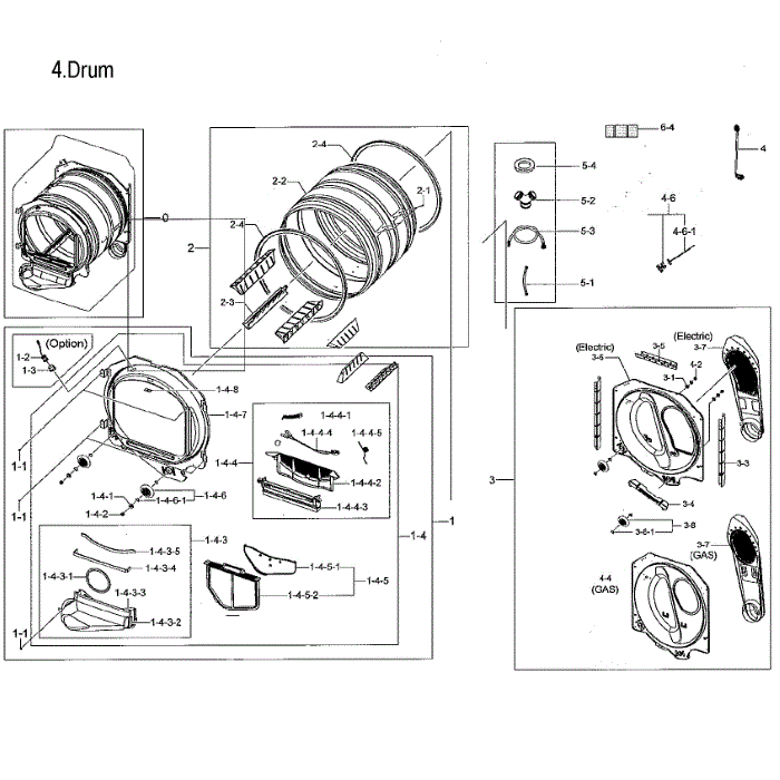 Drum Diagram and Parts List for DVG54M8750W A3-00 Samsung Dryer
