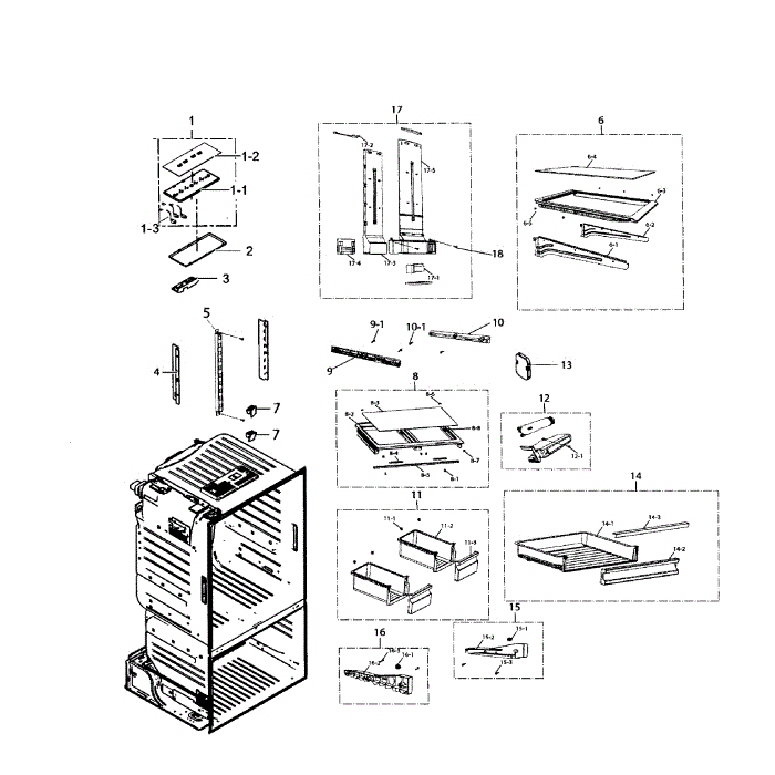Refrigerator Diagram and Parts List for RF221NCTASR AA-01 Samsung Refrigerator