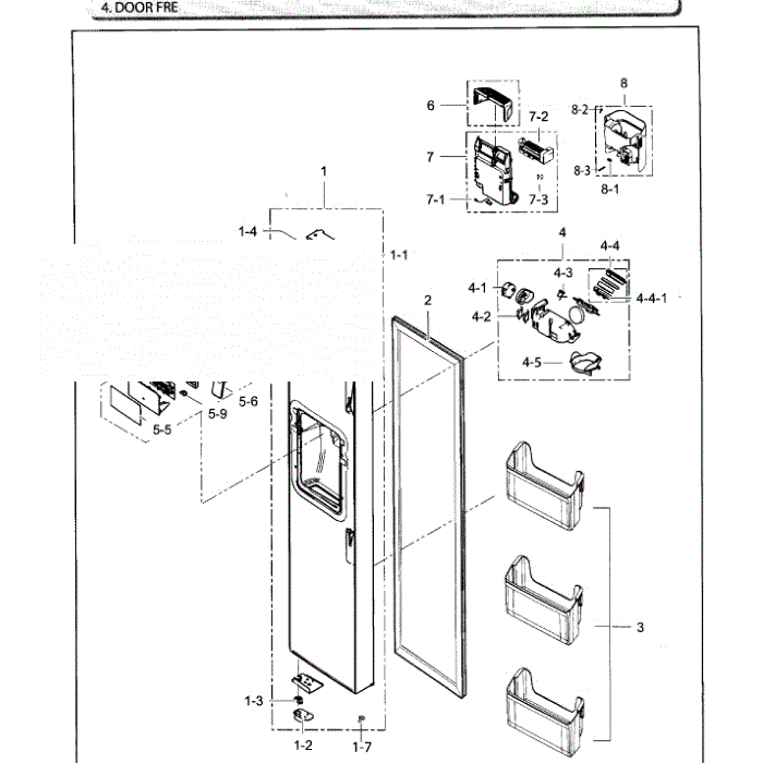 Door-Freezer Diagram and Parts List for RH25H5611SR AA-02 Samsung Refrigerator