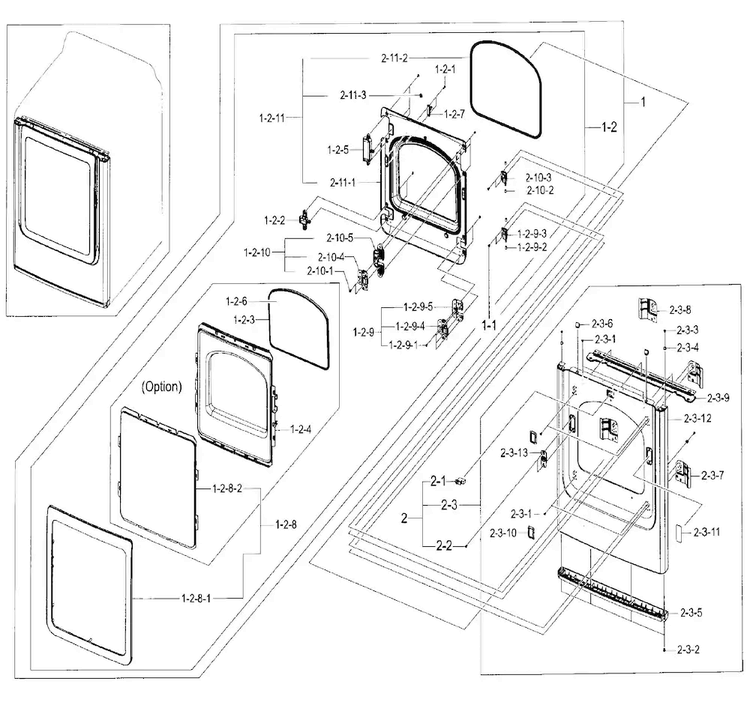 Front/door Diagram and Parts List for DV52J8700EP A2-0000 Samsung Dryer