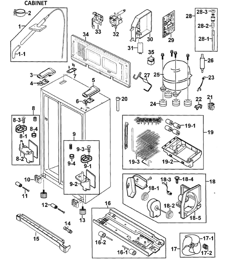 Cabinet Diagram and Parts List for RS277ACPN XAA-0000 Samsung Refrigerator