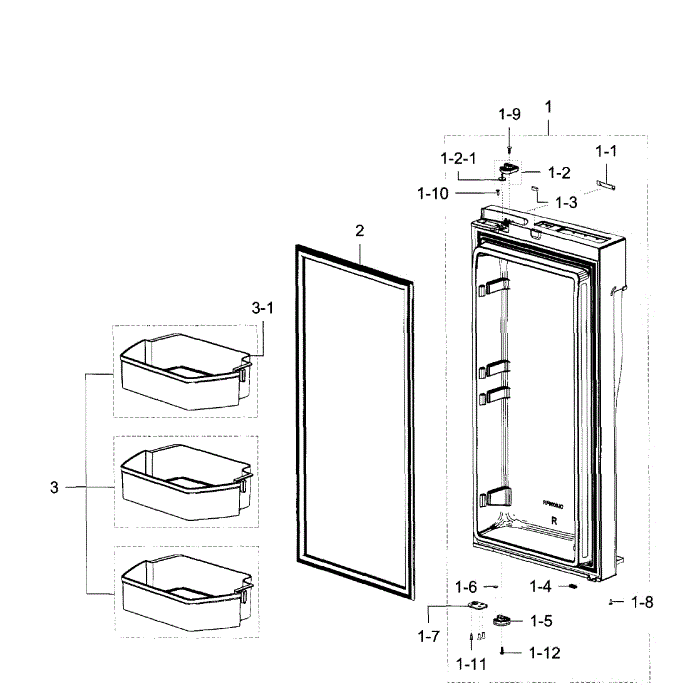 Fridge Door R Diagram and Parts List for RF23J9011SR AA-04 Samsung Refrigerator