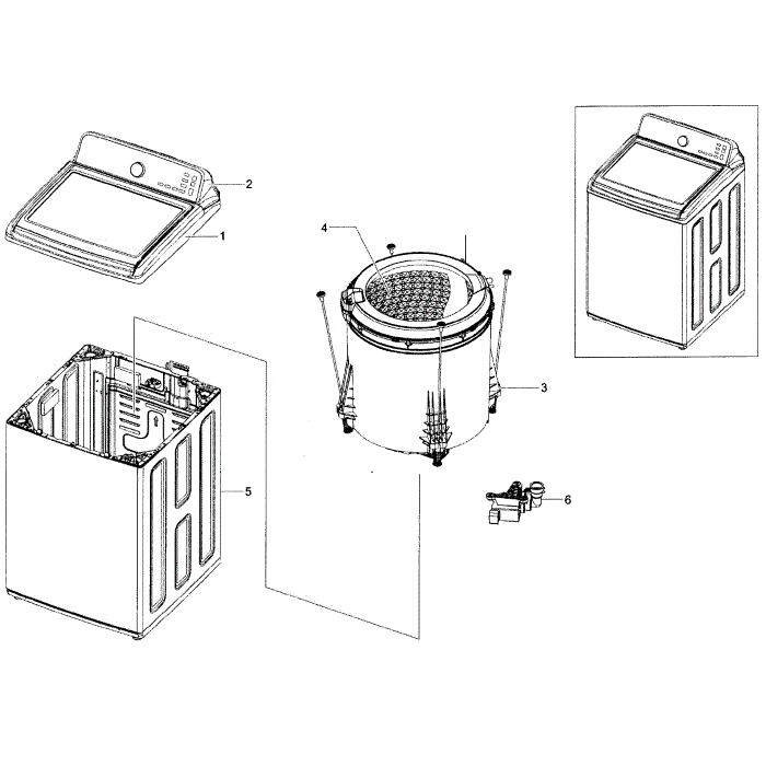 Main Assembly Diagram and Parts List for WA400PJHDWR AA-01 Samsung Washer