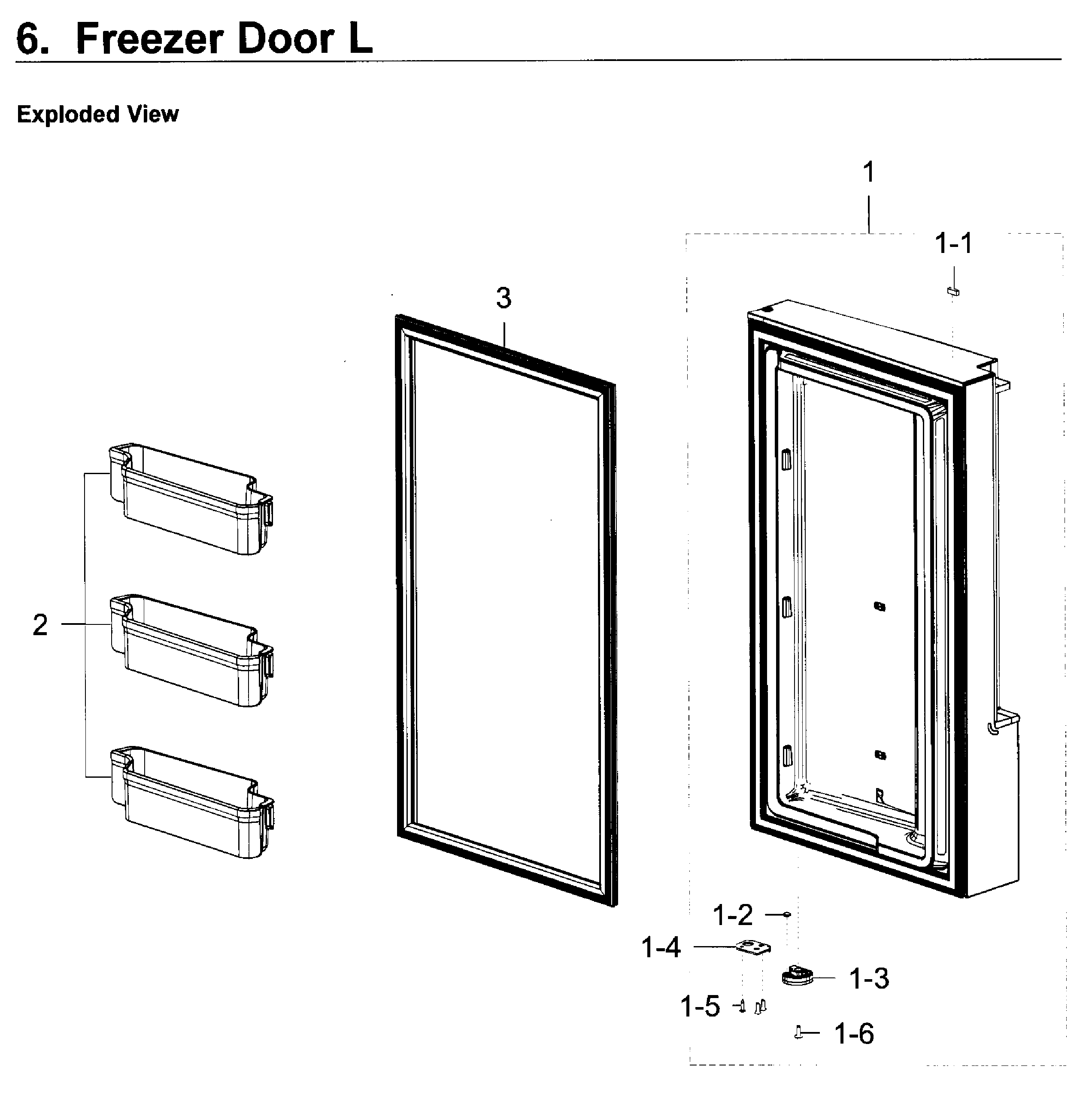 Freezer Door L Diagram and Parts List for RF23J9011SG AA-0005 Samsung Refrigerator