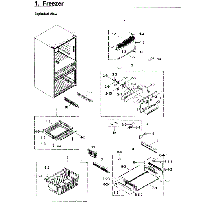 Freezer Diagram and Parts List for RF22KREDBSR AA-01 Samsung Refrigerator
