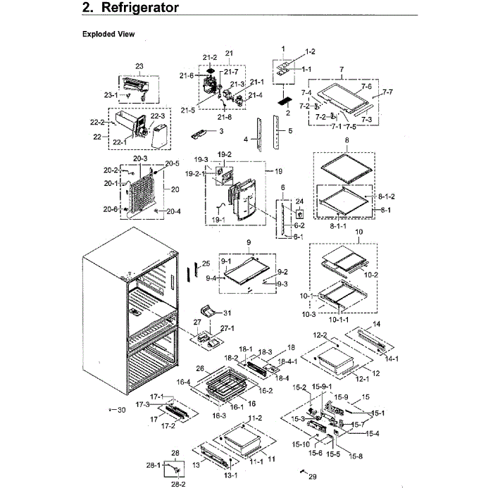 Fridge Diagram and Parts List for RF30KMEDBSR AA-03 Samsung Refrigerator
