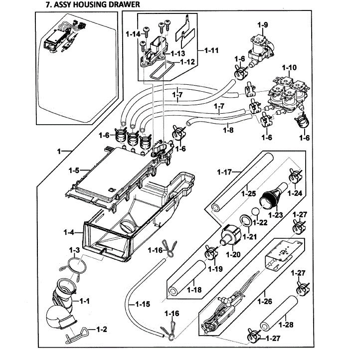 Drawer Housing Diagram and Parts List for WF419AAU XAA-00 Samsung Washer