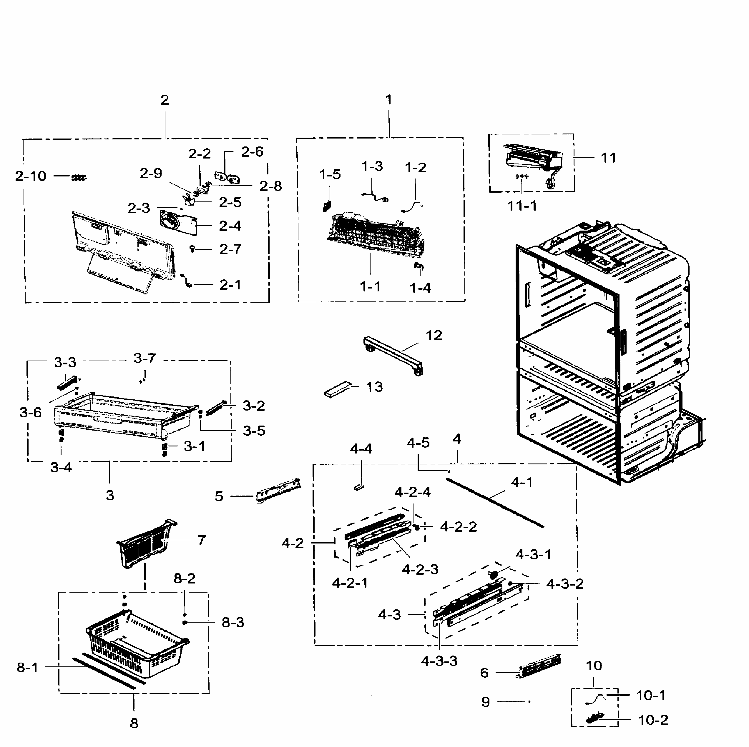 Freezer Diagram and Parts List for RF28HMEDBWW AA-0008 Samsung Refrigerator