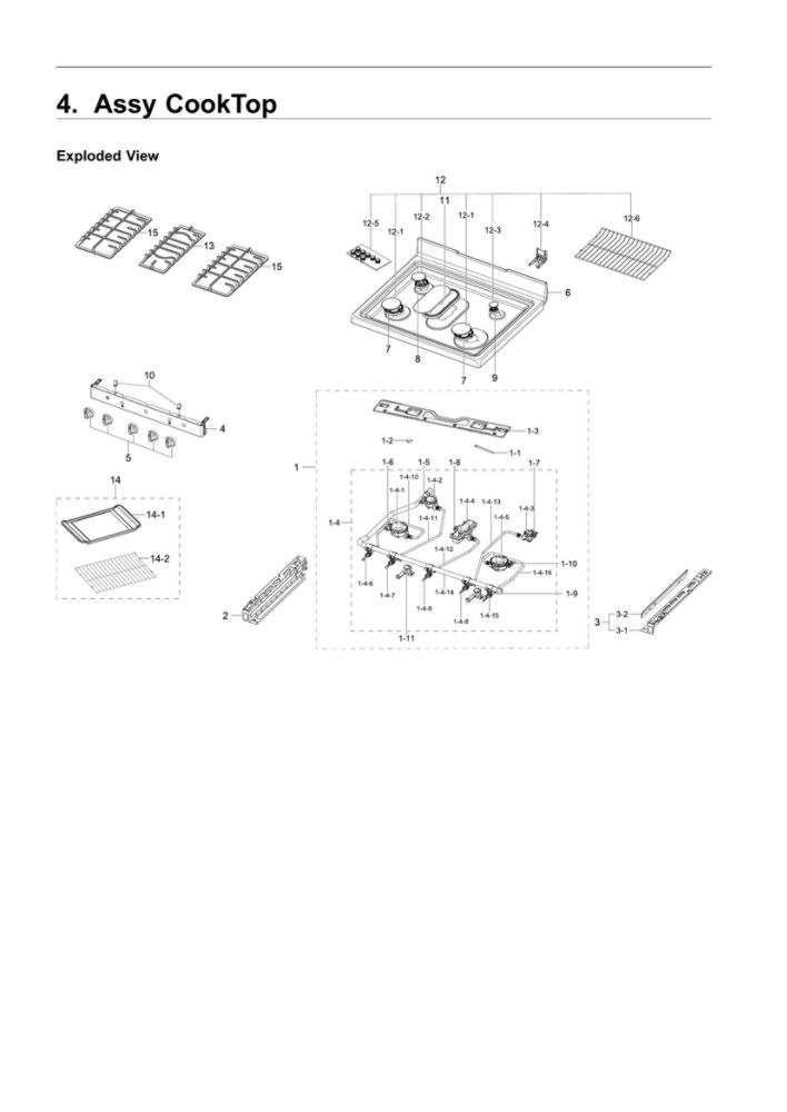 Cooktop Assembly Diagram and Parts List for NX58R5601SS AA-00 Samsung Range