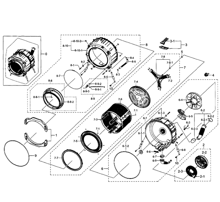 Tub-drum Diagram and Parts List for WF350ANR XAA-0003 Samsung Washer