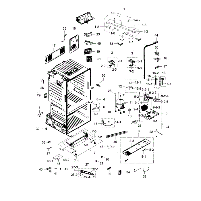 Cabinet Diagram and Parts List for RF23HCEDTSR AA-00 Samsung Refrigerator