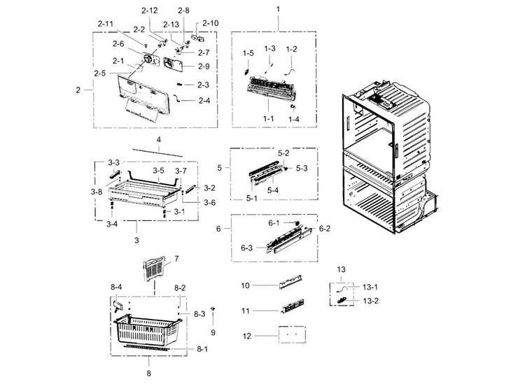 Freezer Diagram and Parts List for RF4287HABP XAA-0001 Samsung Refrigerator