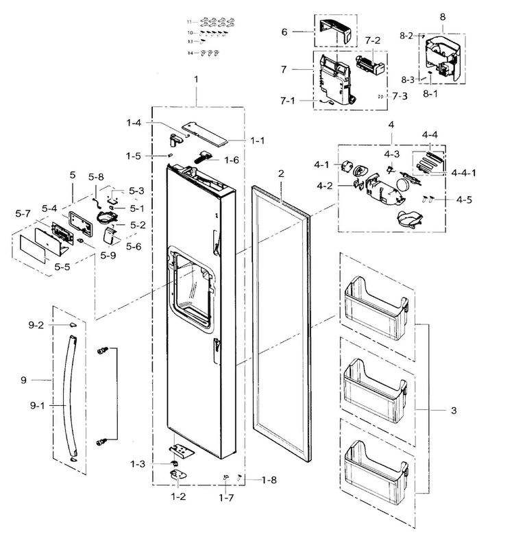 Left Door Diagram and Parts List for RH25H5611SR AA-0001 Samsung Refrigerator