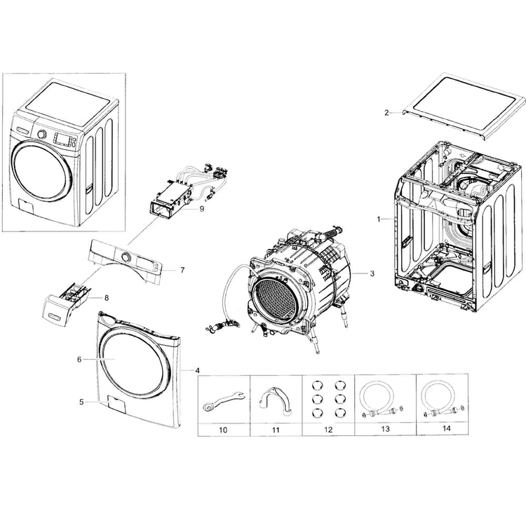 Main Section Diagram and Parts List for WF45H6100AP A2-0001 Samsung Washer