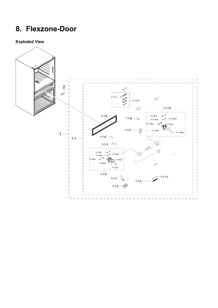 Flexzone Door Parts Diagram and Parts List for RF28HMEDBSR AA-19 Samsung Refrigerator