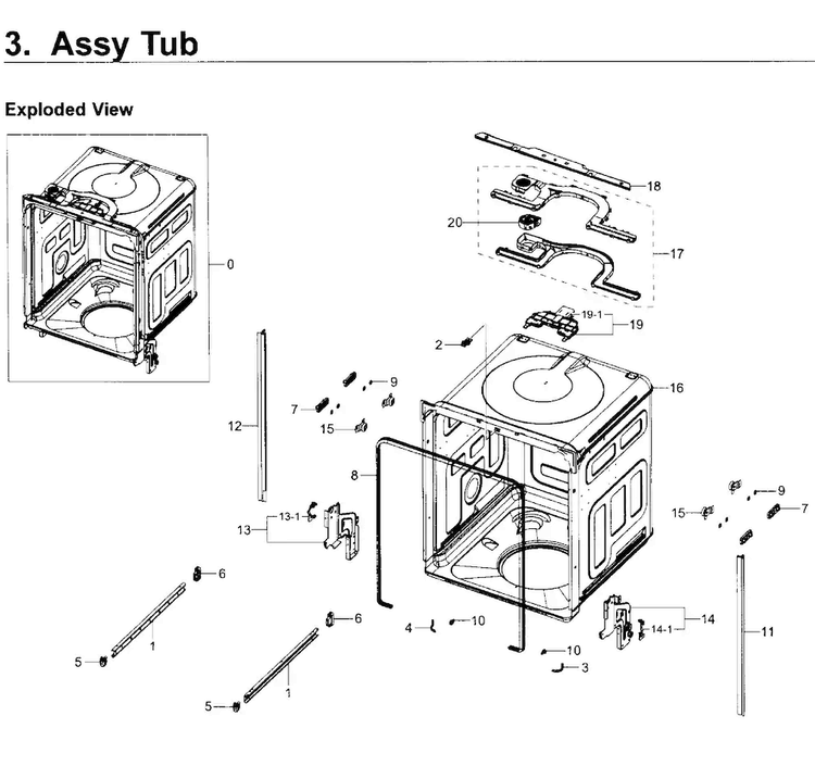 Tub Diagram and Parts List for DW80K5050UB AA-0000 Samsung Dishwasher