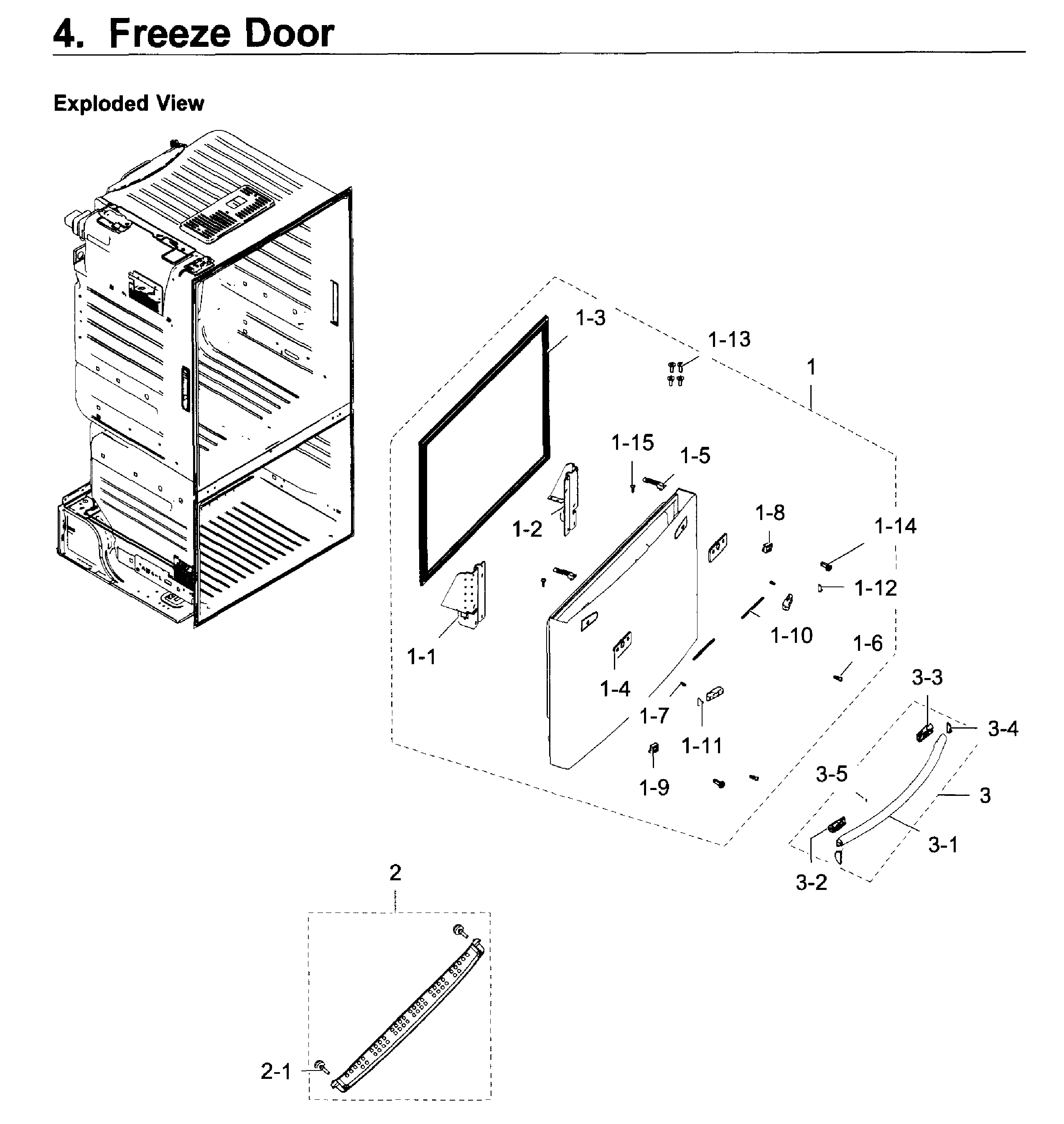 Freezer Door Diagram and Parts List for RF28HDEDPBC AA-0005 Samsung Refrigerator