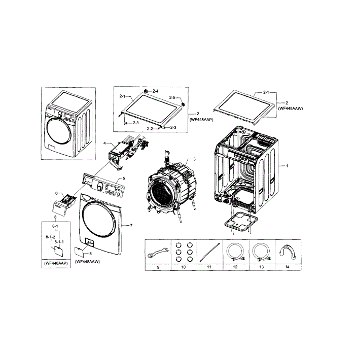 Main Assembly Diagram and Parts List for WF448AAW XAA-05 Samsung Washer