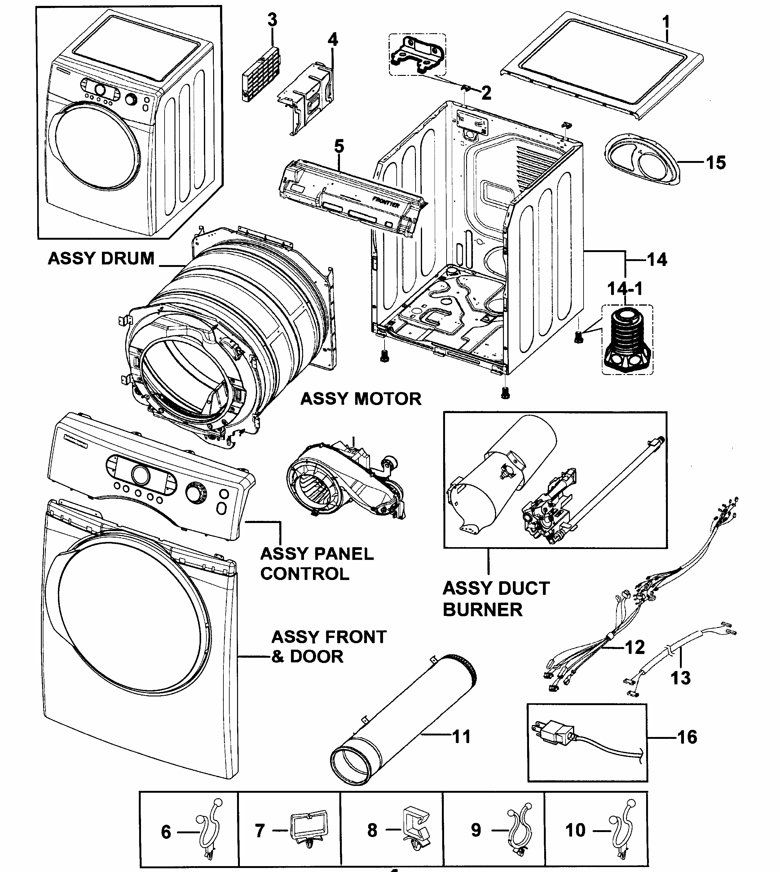 Main Assy Diagram and Parts List for DV328AGG XAA-0000 Samsung Dryer