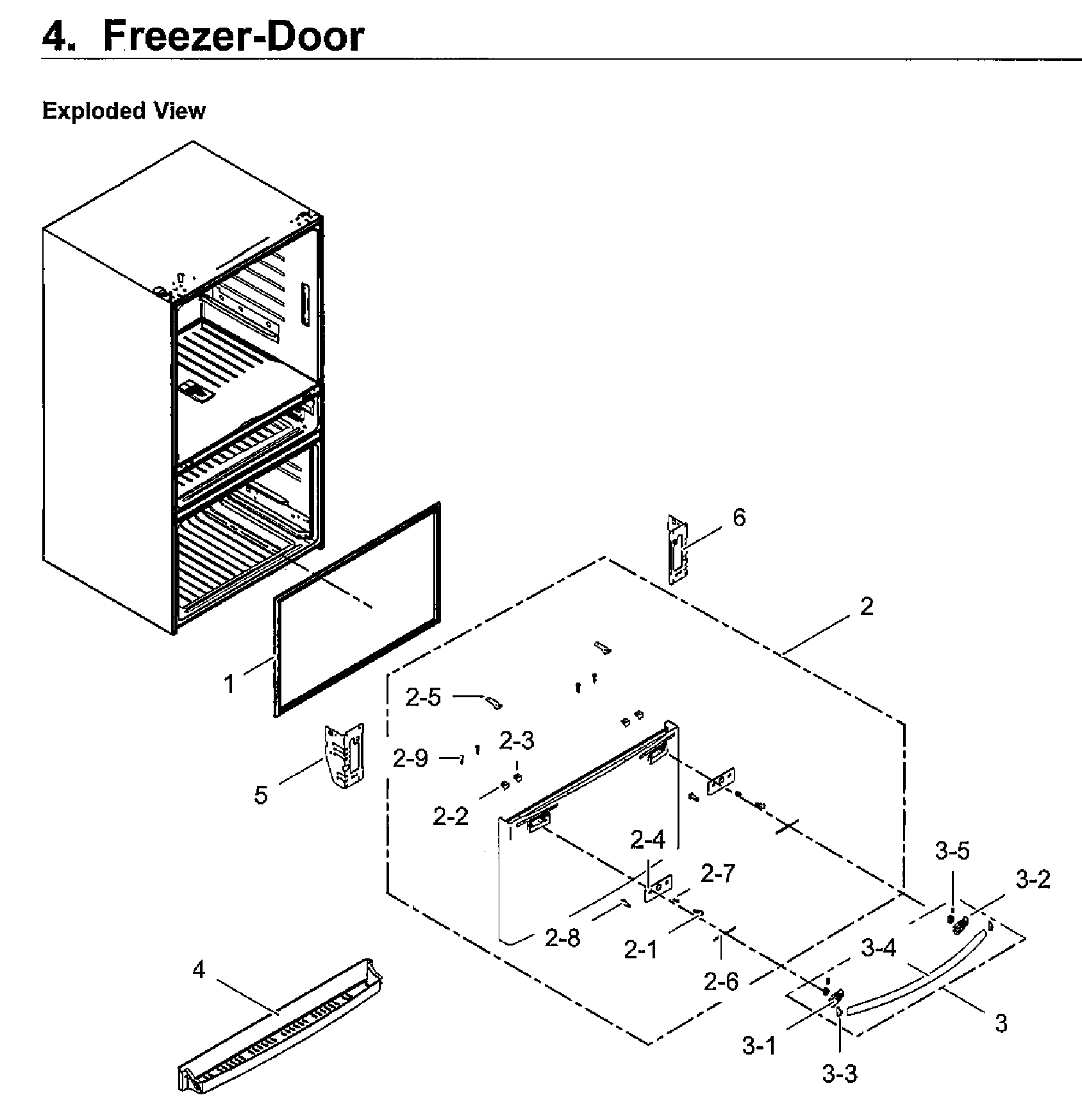 Freezer Door Diagram and Parts List for RF28HMEDBWW AA-0010 Samsung Refrigerator