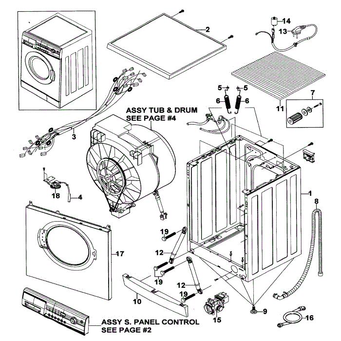 Main Assembly Diagram and Parts List for WF-J1254 XAA-00 Samsung Washer
