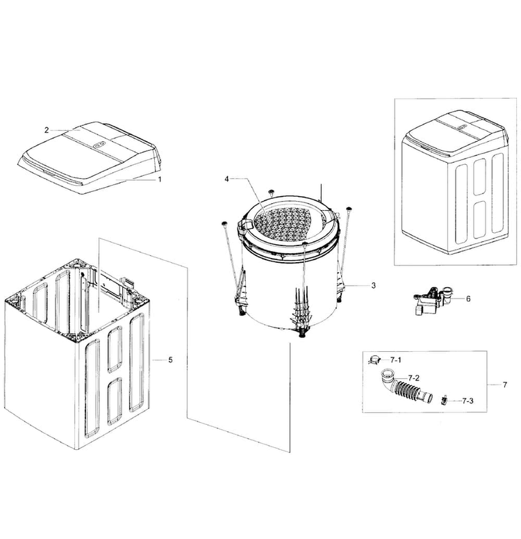 Main Asy Diagram and Parts List for WA50K8600AV A2-0000 Samsung Washer
