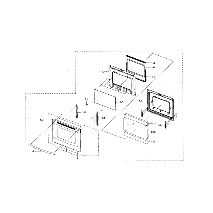 Door Diagram and Parts List for NE59J3420SW AA-00 Samsung Range