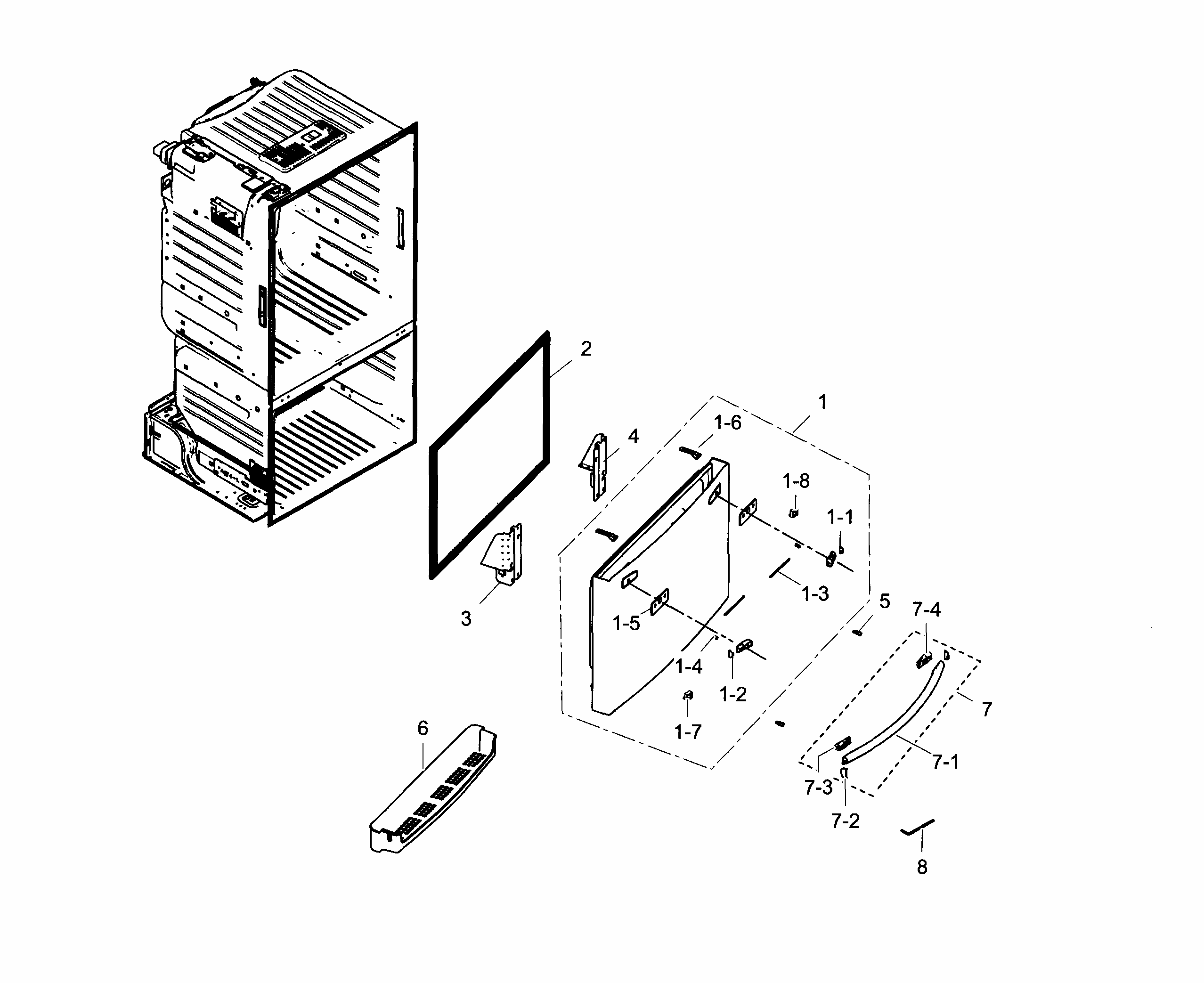 Freezer Door Diagram and Parts List for RF30HDEDTSR AA-0004 Samsung Refrigerator