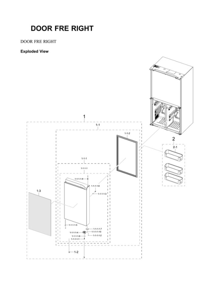 Right Freezer Door Parts Diagram and Parts List for RF29A967512 AA-00 Samsung Refrigerator